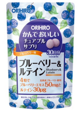 ORIHIRO_Viên nhai Orihiro bổ sung blueberry và lutein dạng túi 120 viên - Hàng Nhật nội địa