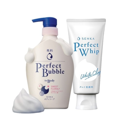 Senka - Bộ Đôi Senka Sữa Tắm Hương Hoa Dịu Ngọt 500ml Và Sữa Rửa Mặt Đất Sét Trắng 120g