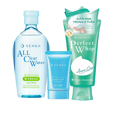 Senka - Combo Senka Làm Sạch Và Chống Nắng Cho Da Mụn