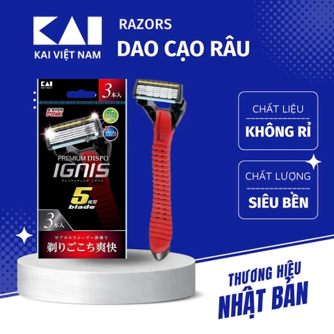 KAI - Set 3 Dao Cạo Râu KAI 5 Lưỡi Kép Cán Đỏ
