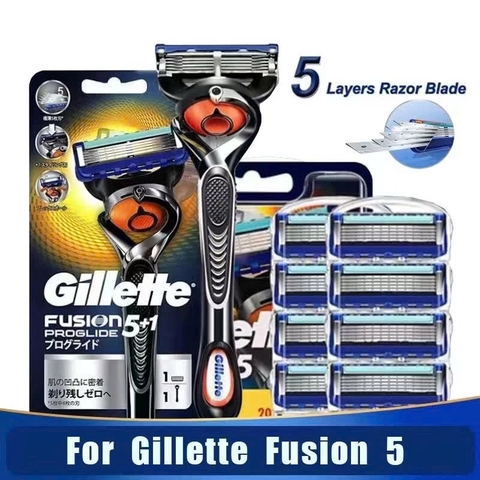 Gillette - Set 4 Lưỡi Dao Cạo Râu Gillette Fusion ProGlide Nhật Bản 5 Lưỡi Kép (Xanh)