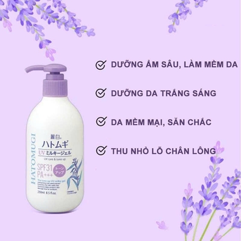 Hatomugi - Sữa Dưỡng Thể Nâng Tông Da, Chống Nắng Hatomugi The Tone Up UV Milky Gel SPF31 PA+++ 250ml