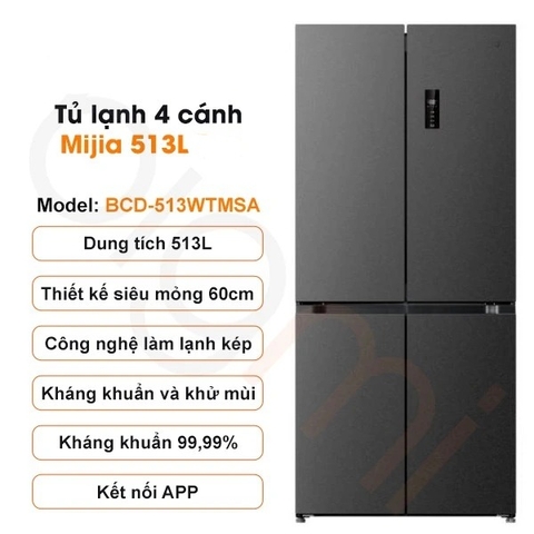 Tủ lạnh 4 cánh Xiaomi Mijia 513L  – Có ngăn đông mềm, kháng khẩn 99,99%