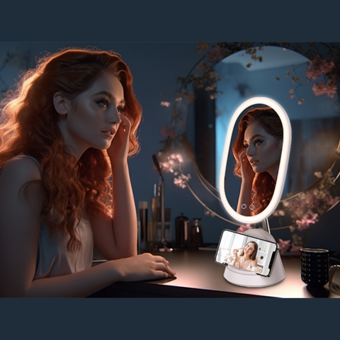 Gương trang điểm cảm ứng tích hợp đèn LED kèm sạc không dây WILIT QU10AM cao cấp