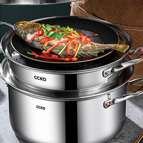 Nồi hấp inox 3 tầng CCKO CK9715 cao cấp