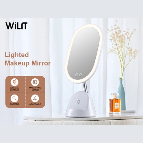 Gương trang điểm cảm ứng tích hợp đèn LED kèm sạc không dây WILIT QU10AM cao cấp
