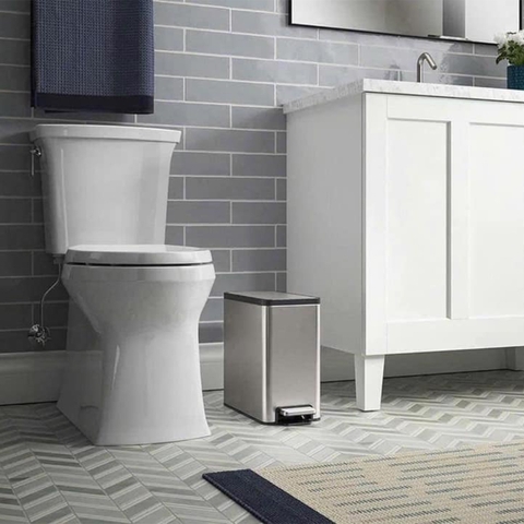 Thùng rác chữ nhật 10l Kohler Slim màu bạc inox