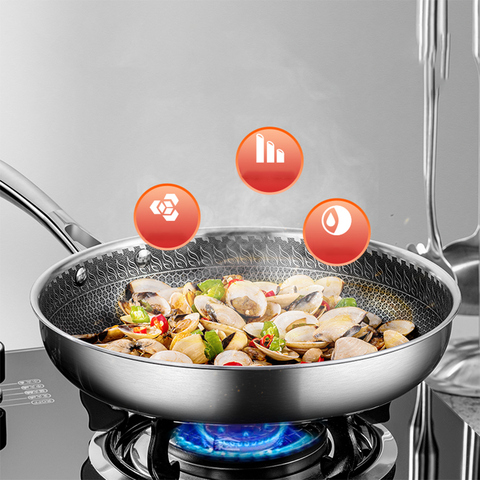 Chảo inox đúc nguyên khối chống dính 3 lớp có nắp đậy CK9721 cao cấp