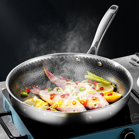 Chảo inox đúc nguyên khối chống dính 3 lớp có nắp đậy CK9721 cao cấp