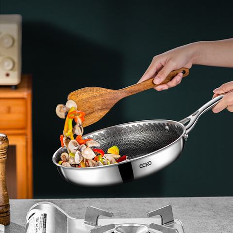 Chảo inox chống dính 3 lớp có nắp đậy CCKO CK9712 cao cấp