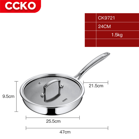 Chảo inox đúc nguyên khối chống dính 3 lớp có nắp đậy CK9721 cao cấp