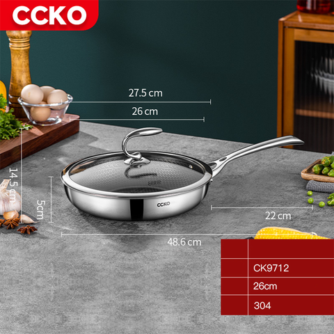 Chảo inox chống dính 3 lớp có nắp đậy CCKO CK9712 cao cấp