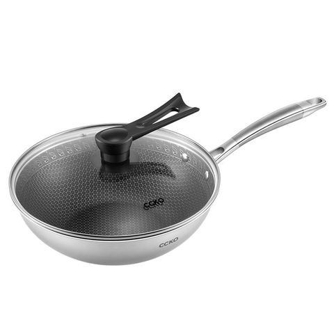 Chảo inox chống dính sâu lòng có nắp đậy CCKO CK9703 cao cấp