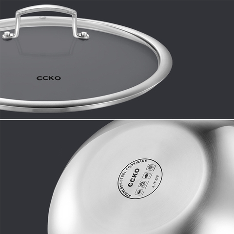 Chảo inox chống dính sâu lòng có nắp đậy CCKO CK9703 cao cấp