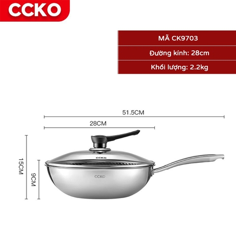Chảo inox chống dính sâu lòng có nắp đậy CCKO CK9703 cao cấp