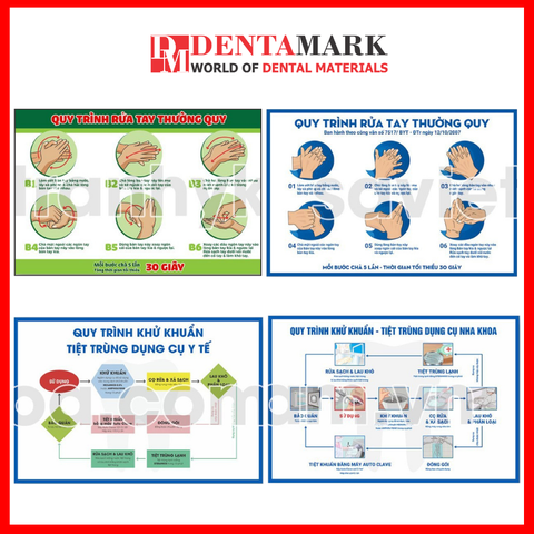 Tranh nha khoa quy trình rửa tay và khử khuẩn dụng cụ
