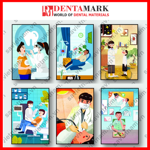 Tranh nha khoa - Tranh trang trí phòng khám nha khoa hoạt hình ngộ nghĩnh