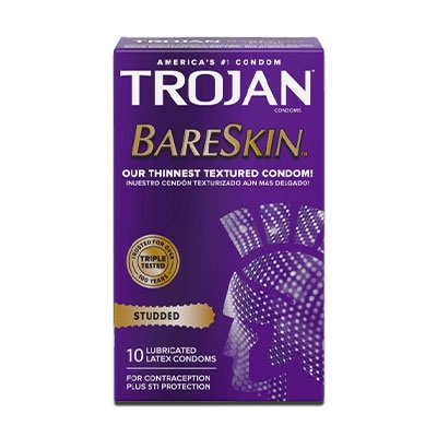 Bao cao su Trojan Studded Bareskin - 10 Pack mỏng nhẹ & gai nổi cộm