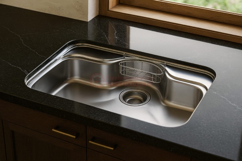 Cách phối hợp chậu rửa bát với bàn đá bếp sang trọng và hiện đại