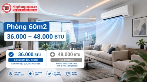 Phòng 60m2 dùng điều hòa bao nhiêu BTU? Cách chọn đúng để không thiếu lạnh