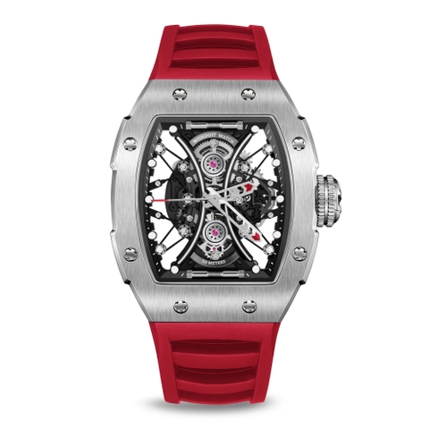 SKELETON | HOURGLASS-SILVERY WATCH (RED STRAP)