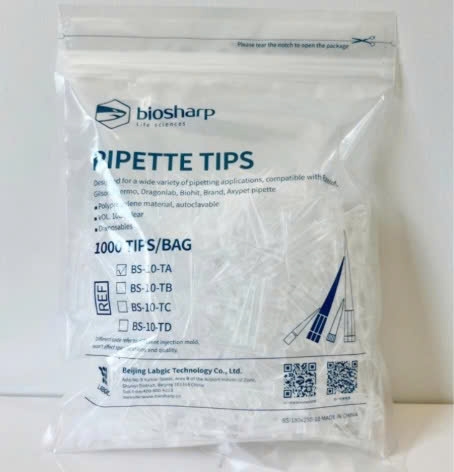 Đầu côn 10µl (Pipette Tips), túi 1000 chiếc, Mã BS-10-TA, hãng: Biosharp