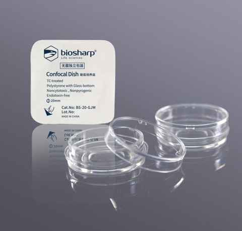 Đĩa confocal 35mm (Confocal dish), đáy thủy tinh kích thước 15/20mm, màu trong/đen, vô trùng từng cái, hãng: Biosharp