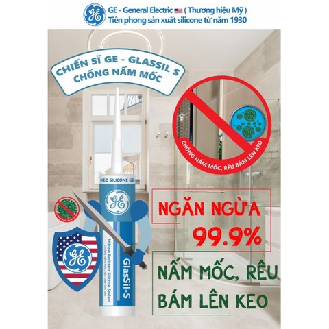 Keo Silicone GE - GlasSil-S chống nấm mốc, rêu bám ( Trung tính )