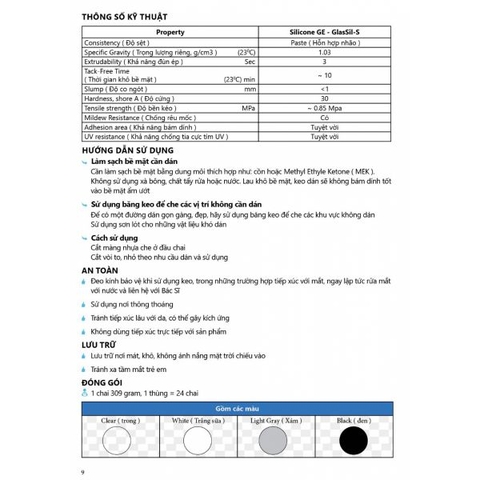 Keo Silicone GE - GlasSil-S chống nấm mốc, rêu bám ( Trung tính )