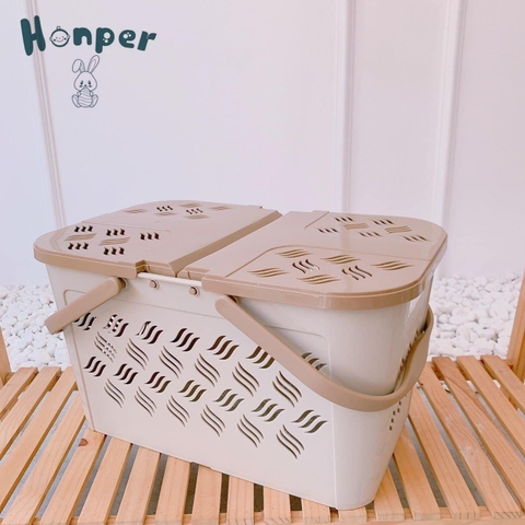 giỏ Nhựa cao cấp  Honper  HK2211 ( Ghi _Hồng _Be )