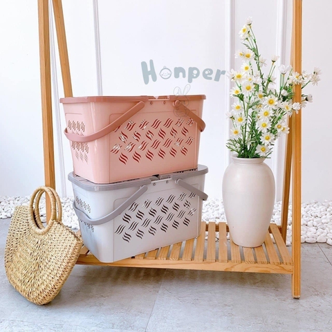 giỏ Nhựa cao cấp  Honper  HK2211 ( Ghi _Hồng _Be )