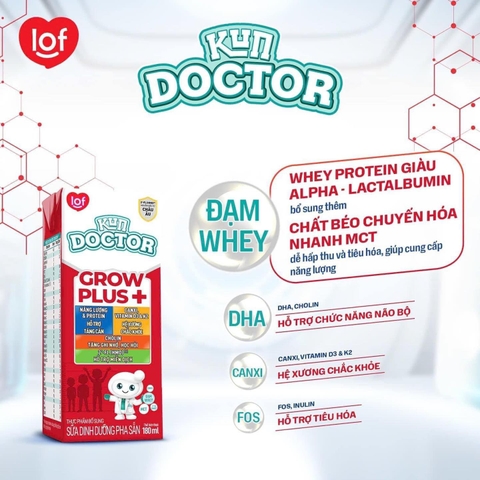 KUN DOCTOR GROW PLUS+ DINH DƯỠNG CHO TRẺ SUY DINH DƯỠNG, THẤP CÒI 180ml