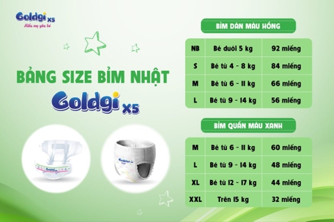 Bỉm goldgi X5 size M54  quần