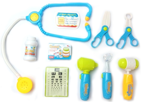 Bộ đồ chơi bác sĩ - Màu xanh có đèn báo (Quai xách vuông) 660-08