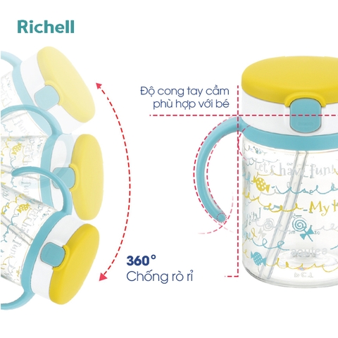 Bình Ống Hút Richell  AQ 200ml- Màu Vàng