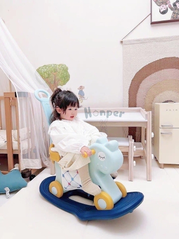 Ngựa Bập Bênh Honper HP 626 ( xanh _ Hồng  _Ghi - Be )