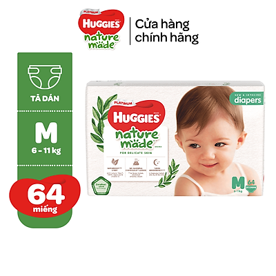 Bỉm dán Huggies Platinum Nature Made size M 64 miếng (6-11kg)