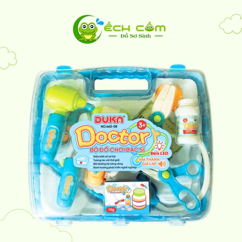 Bộ đồ chơi bác sĩ - Màu xanh có đèn báo (Quai xách vuông) 660-08