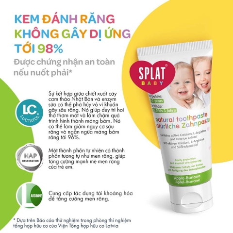 BỘ BÀN CHẢI VÀ KEM ĐÁNH RĂNG TỰ NHIÊN CHO BÉ CAO CẤP SPLAT HƯƠNG TÁO CHUỐI 40ML (0 3 TUỔI) 40Ml