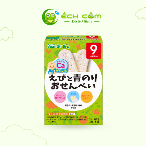 Thực phẩm bổ sung: Bánh gạo ăn dặm Beanstalk tôm và tảo xanh, 20g/hộp. ( Beanstalk Shrimp and green seaweed rice crackers  ( 2 pieces x 5 packs )).