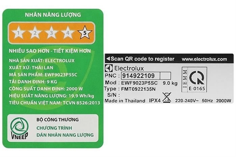 Máy giặt Electrolux UltimateCare 500 Inverter 9 kg EWF9023P5SC