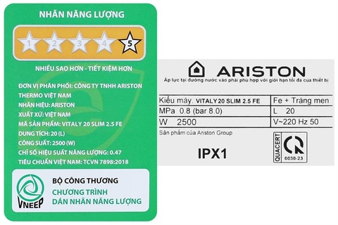 Bình nóng lạnh Ariston 20SL VITALY SLIM 2.5FE