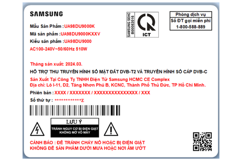 Smart Tivi Samsung 4K Crystal UHD 98 inch UA98DU9000