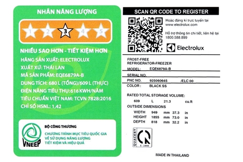 Tủ lạnh Electrolux Inverter 609 Lít EQE6879A-B