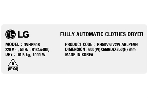 Máy sấy bơm nhiệt LG 10.5 kg DVHP50B