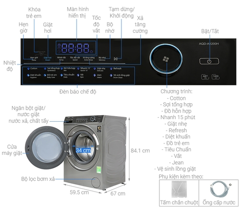 Máy giặt Aqua Inverter 12 kg AQD-A1200H PS