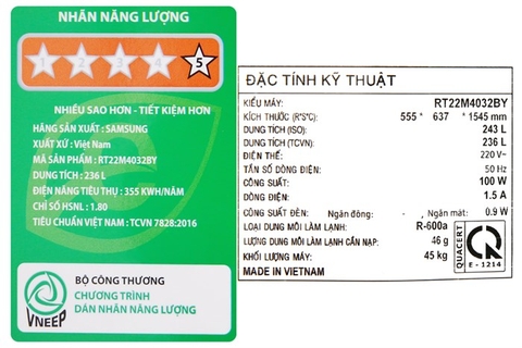 Tủ lạnh Samsung Inverter 236 lít RT22M4032BY/SV