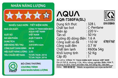 Tủ lạnh Aqua Inverter 328 lít AQR-T380FA(SL)