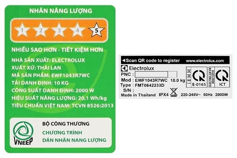 Máy giặt Electrolux UltimateCare 700 Inverter 10 kg EWF1043R7WC