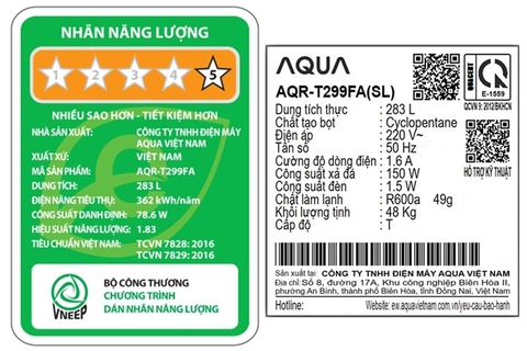 Tủ lạnh Aqua Inverter 283 lít AQR-T299FA(SL)